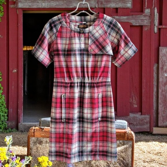 Pendleton Dress Adult Red Plaid Wool Portland Collection USA Open Back-XS - Picture 2 of 9
